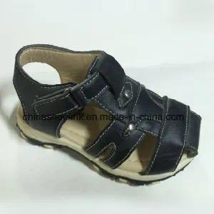 Black Outdoor Flat Beach Sandal with PU Upper and TPR Outsole